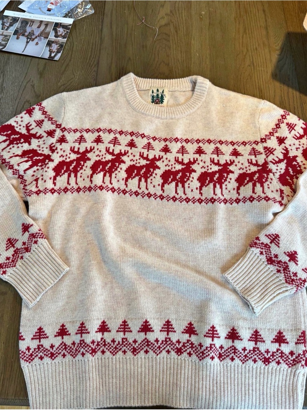 KJP Men's Cream & Red Holiday McAllister Reindeer Crewneck Sweater. Worn once